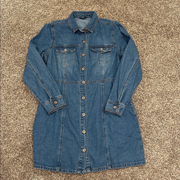Frye Denim Button Front Shirt Dress Large NWOT Blue Jean Mini - Picture 10 of 10